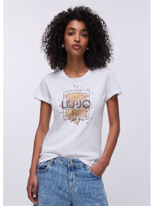 T-shirt con stampa e strass LIU JO | WA6493JS923/P9604